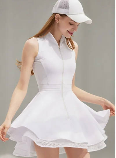 SVL Padel & Tennis Dress with Built-in Shorts - White - SVL
